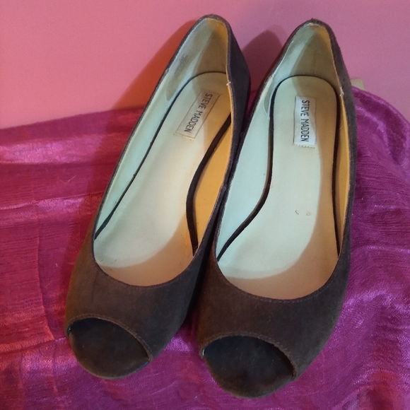 VTG Steve Madden brown suede peep-toe 1.5 inch heel shoes - size 9 - Picture 9 of 9